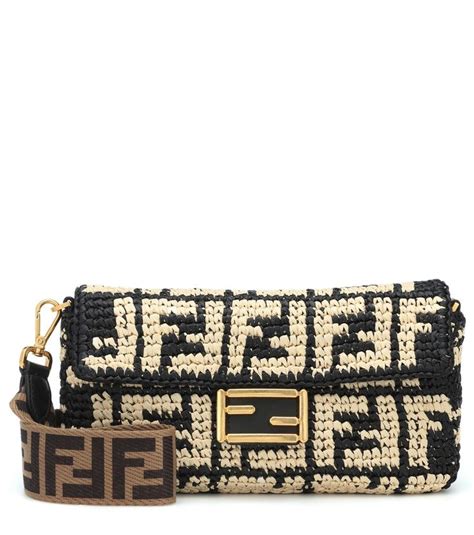 Fendi Baguette Raffia Shoulder Bag .